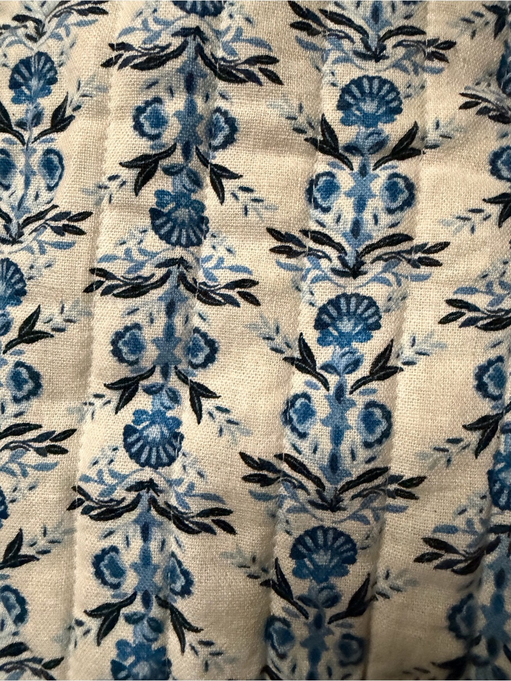 Caroline Constas Blue and Cream Floral Quilted Coverlet